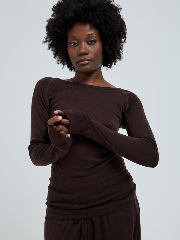 Seamless Basic Woolen Jade | Merinowolle L/S T-Shirt Dark Brown