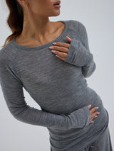 Seamless Basic Woolen Jade | Merinowolle L/S T-Shirt Grey Melange