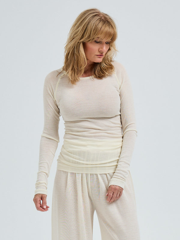 Seamless Basic Woolen Jade | Merinowolle L/S T-Shirt Off-White