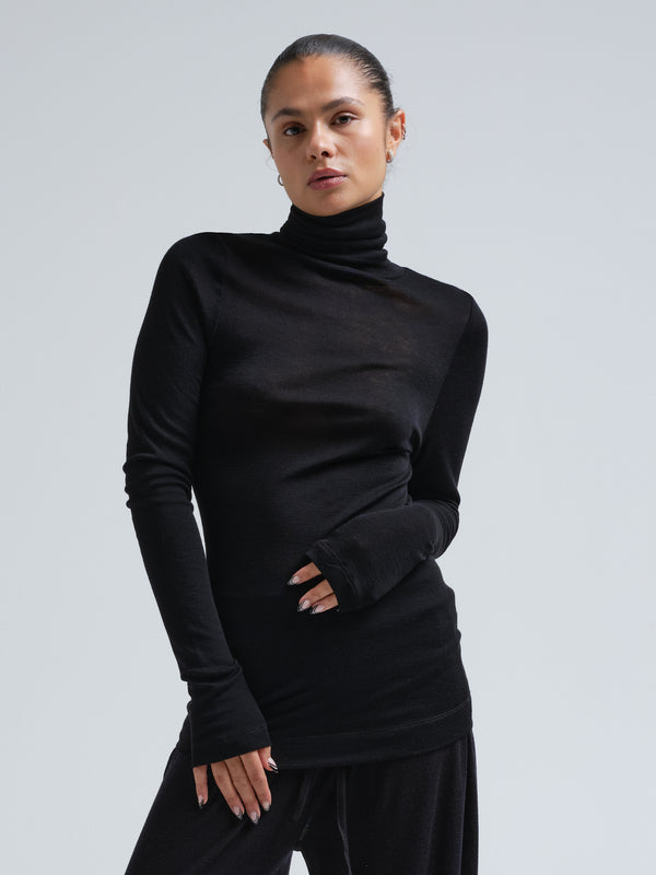 Seamless Basic Woolen Lola | Merinowolle Roll Neck Black