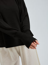 Seamless Basic Woolen Sporty Sweat | Merinowolle Blouse Black