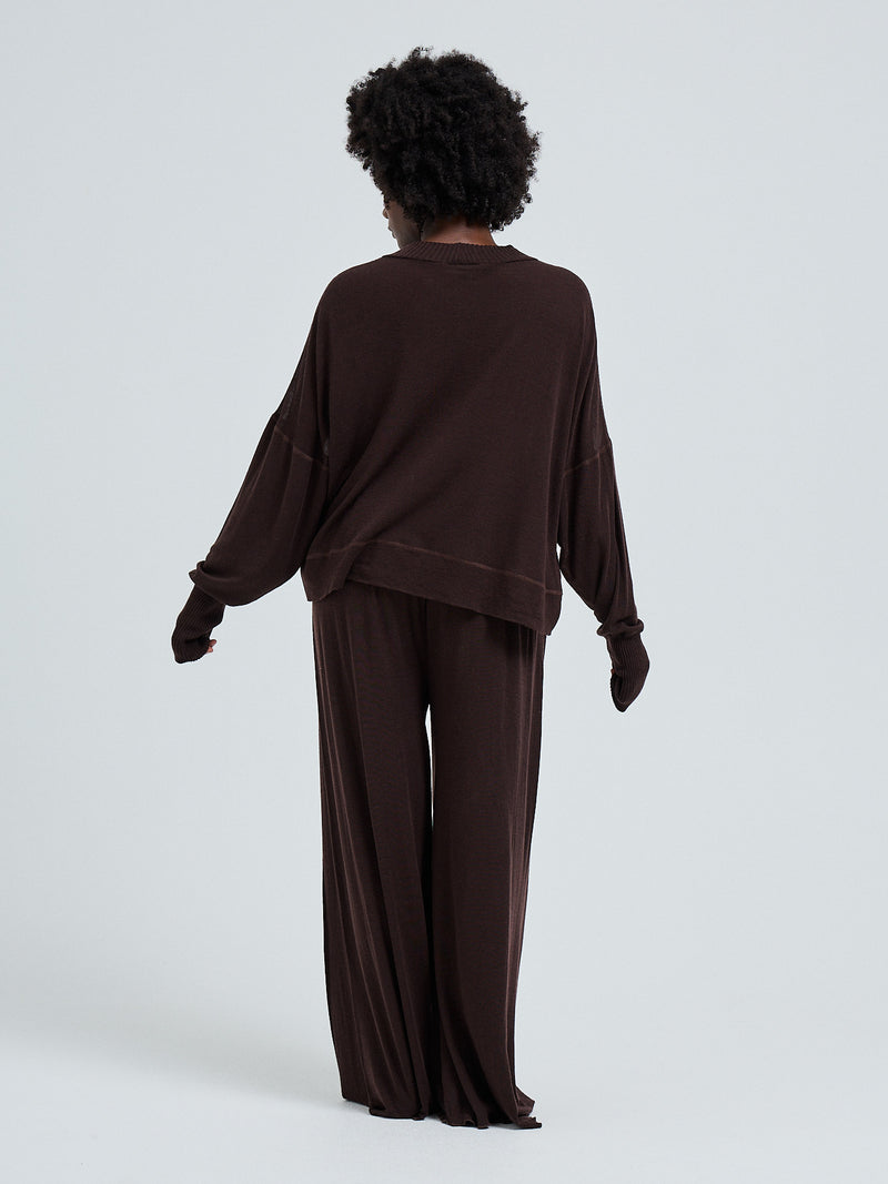 Seamless Basic Woolen Sporty Sweat | Merinowolle Blouse Dark Brown