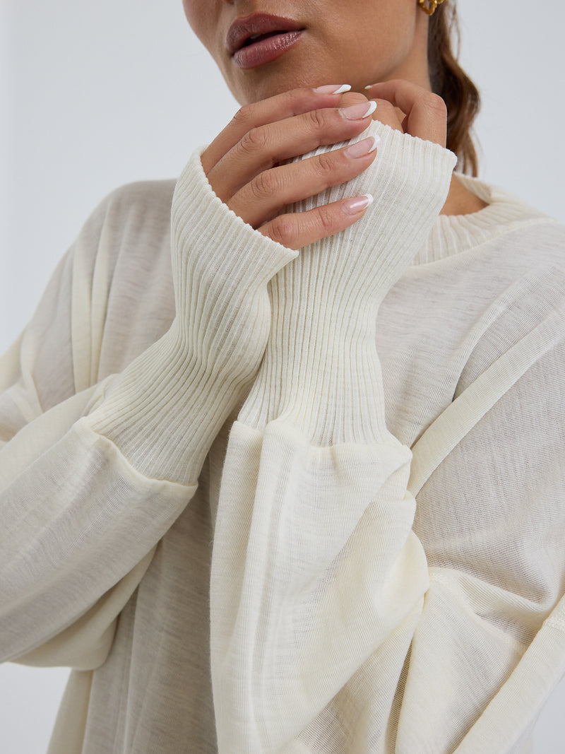 Seamless Basic Woolen Sporty Sweat | Merinowolle Blouse Off-White