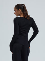 Seamless Basic Wooly Boat Neck | Wolle Seide Blouse Black