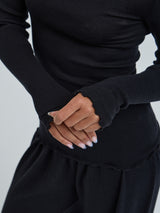 Seamless Basic Wooly Boat Neck | Wolle Seide Blouse Black