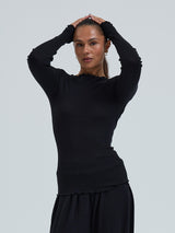 Seamless Basic Wooly Boat Neck | Wolle Seide Blouse Black