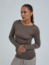 Seamless Basic Wooly Boat Neck | Wolle Seide Blouse Fungi