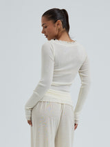 Seamless Basic Wooly Boat Neck | Wolle Seide Blouse Off-White