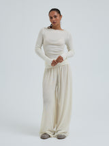 Seamless Basic Wooly Boat Neck | Wolle Seide Blouse Off-White