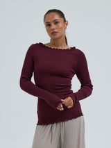 Seamless Basic Wooly Boat Neck | Wolle Seide Blouse Vineyard