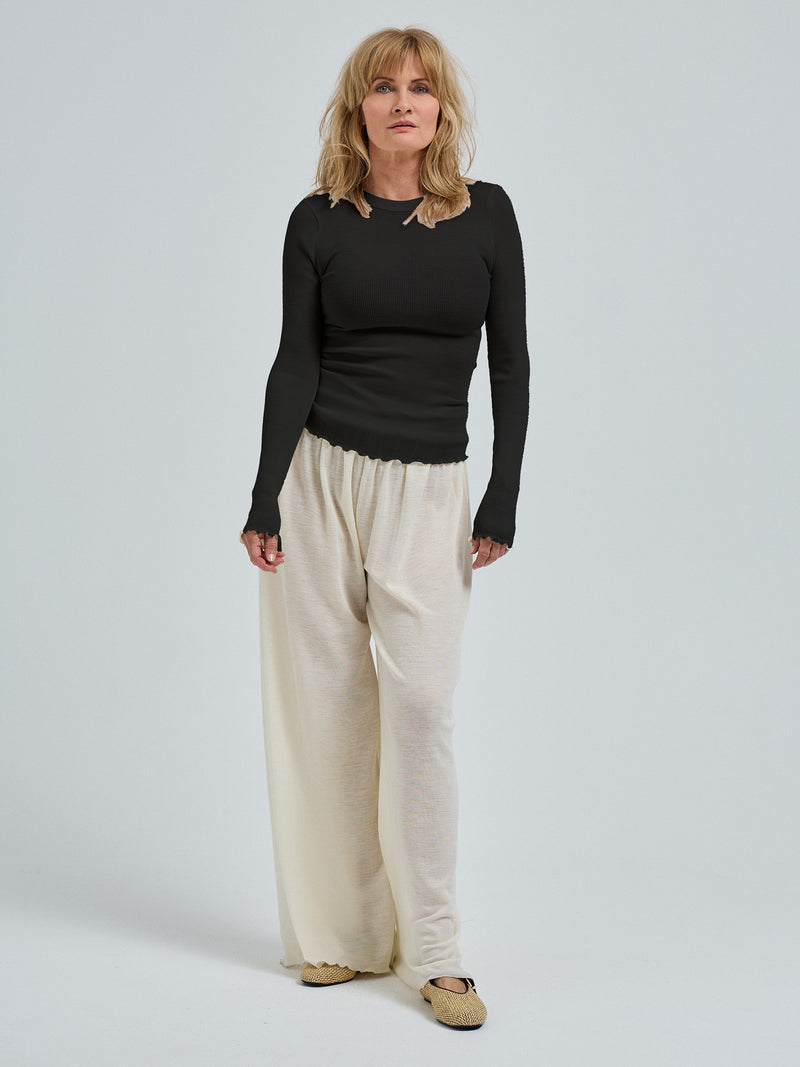 Seamless Basic Wooly Long Sleeve | Wolle Seide Blouse Black