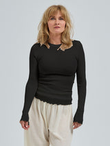 Seamless Basic Wooly Long Sleeve | Wolle Seide Blouse Black