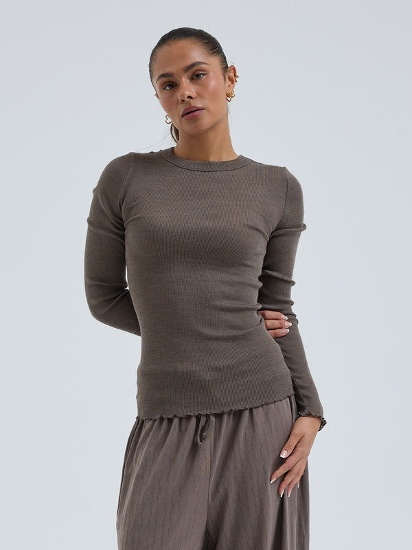 Seamless Basic Wooly Long Sleeve | Wolle Seide Blouse Fungi