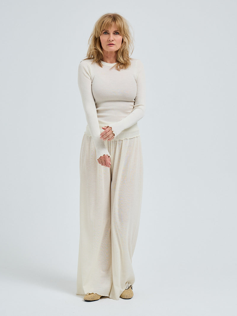 Seamless Basic Wooly Long Sleeve | Wolle Seide Blouse Off-White