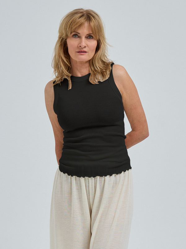 Seamless Basic Wooly Tank | Wolle Seide Tank Top Black