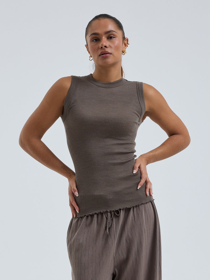 Seamless Basic Wooly Tank | Wolle Seide Tank Top Fungi