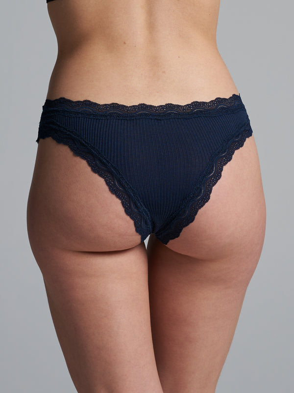 Seamless Basic Silky Tanga | Seide 2-pack Panties Navy